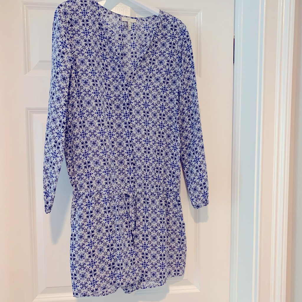 Joie Rialto Silk Long-Sleeved Romper Blue Print Xs